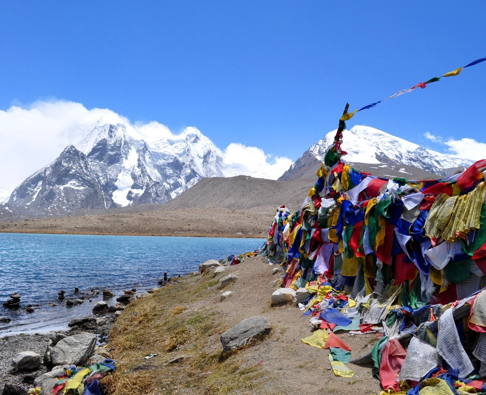 Turquoise waters of Gurudongmar Lake in North Sikkim