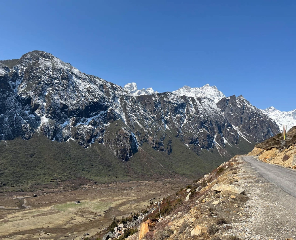 Mountain road running through Thangu Valley in Sikkim